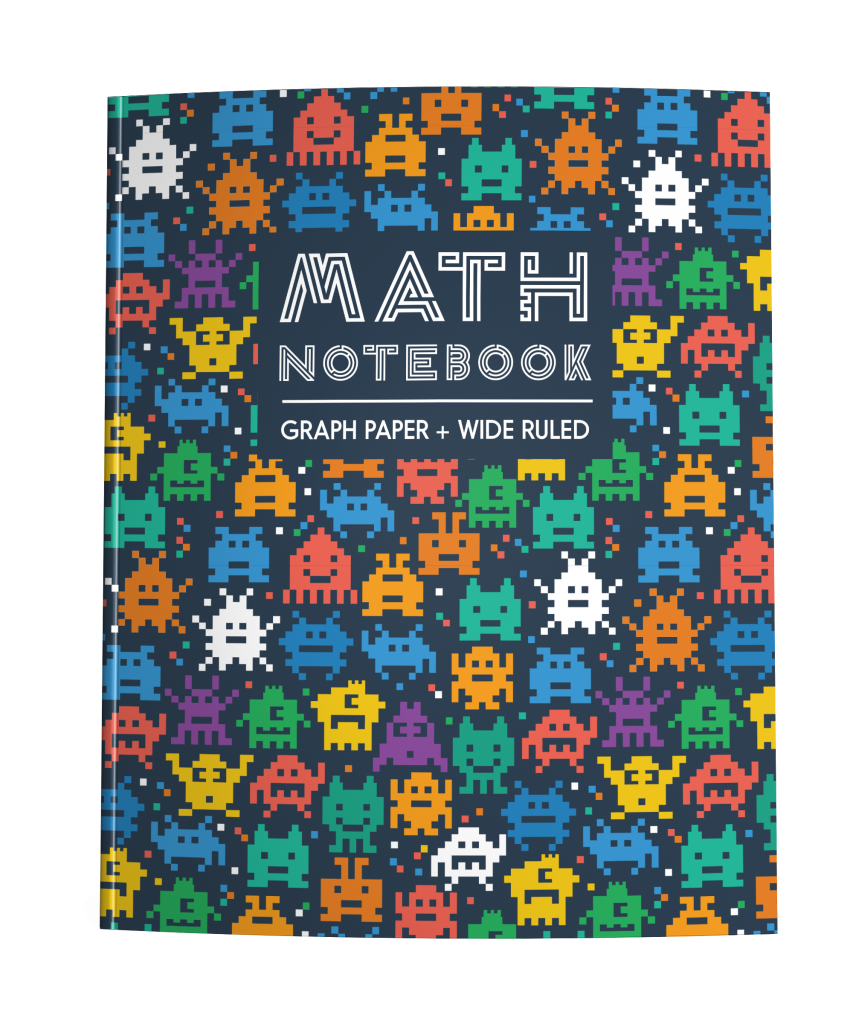 Math Notebook Graph Paper + Wide Ruled Video Game Aliens Squidmore & Company Stationery